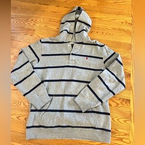 Ralph Lauren quarter button up with hood. Gray, YOUTH XL. Great condition.